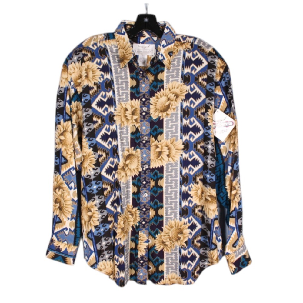 NWT LONGHORN NIVER WESTERN WEAR Soft TWILL Button-Up AZTEC/FLORAL Rodeo SHIRT M